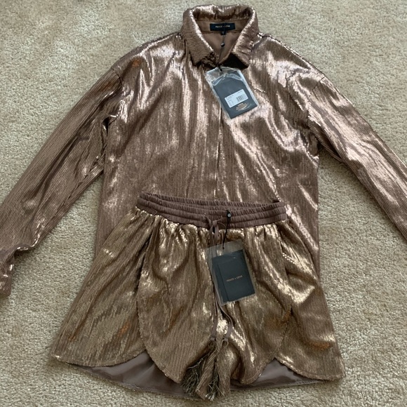 Peace + Love Bronze Sequins Shirt and Shorts Set - Picture 2 of 5